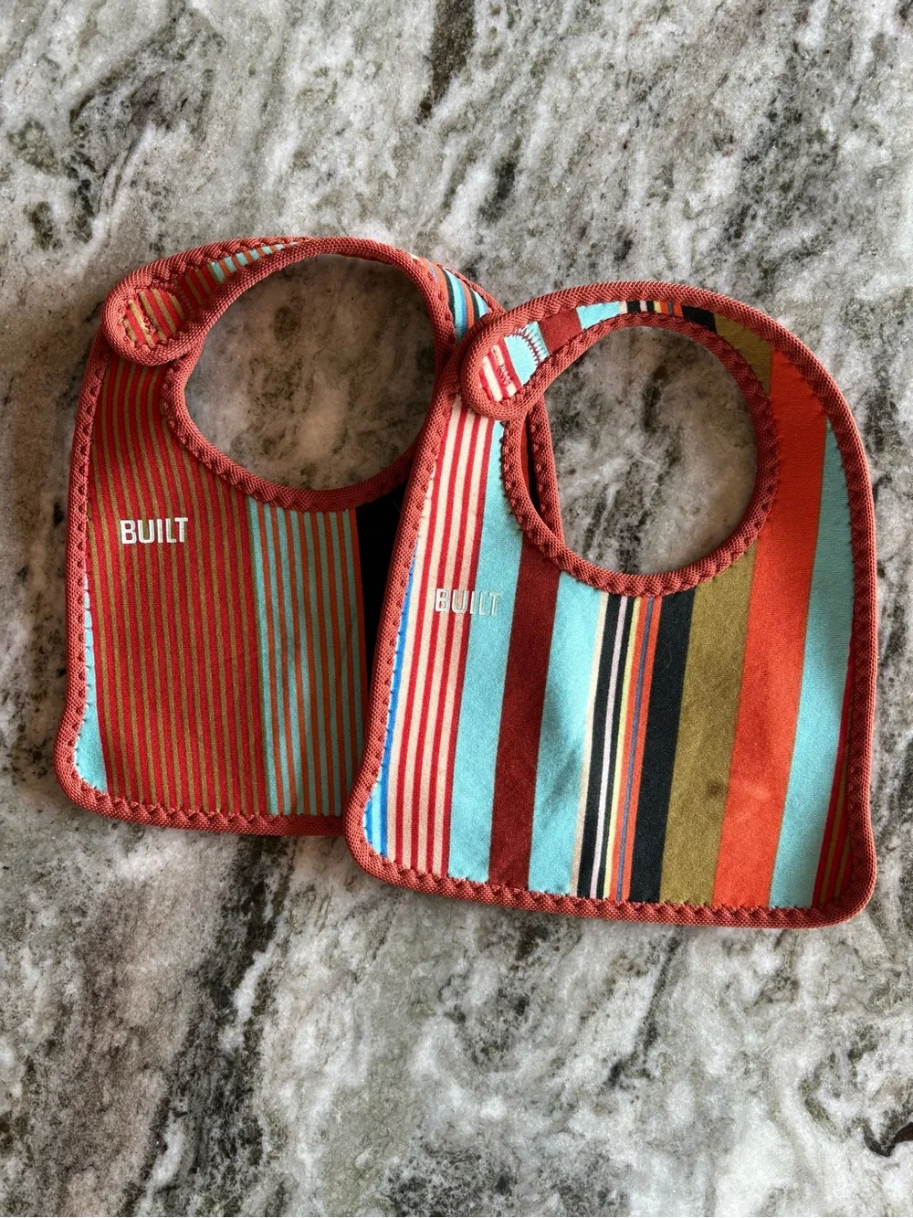 Built—Comfy Brick/Blue Stripes Baby Bib (Set of 2)